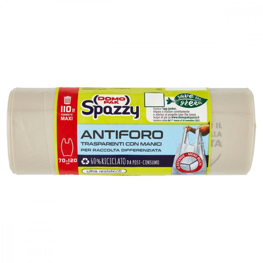 SACCO ANTIFORO CON MANICO SPAZZY TRASPARENTE 110L