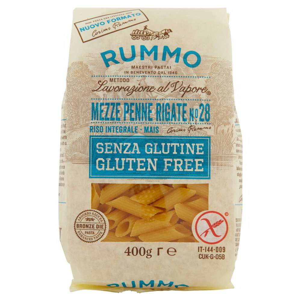 Rummo bezlepkové cestoviny Mezze Penne Rigate n.28 400g